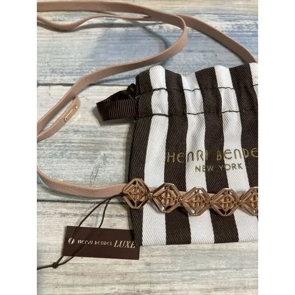 Henri Bendel Wrap Choker Necklace NWT MSRP 98.00 Tan  Leather‎ Gold Tone Pendant - Picture 2 of 10